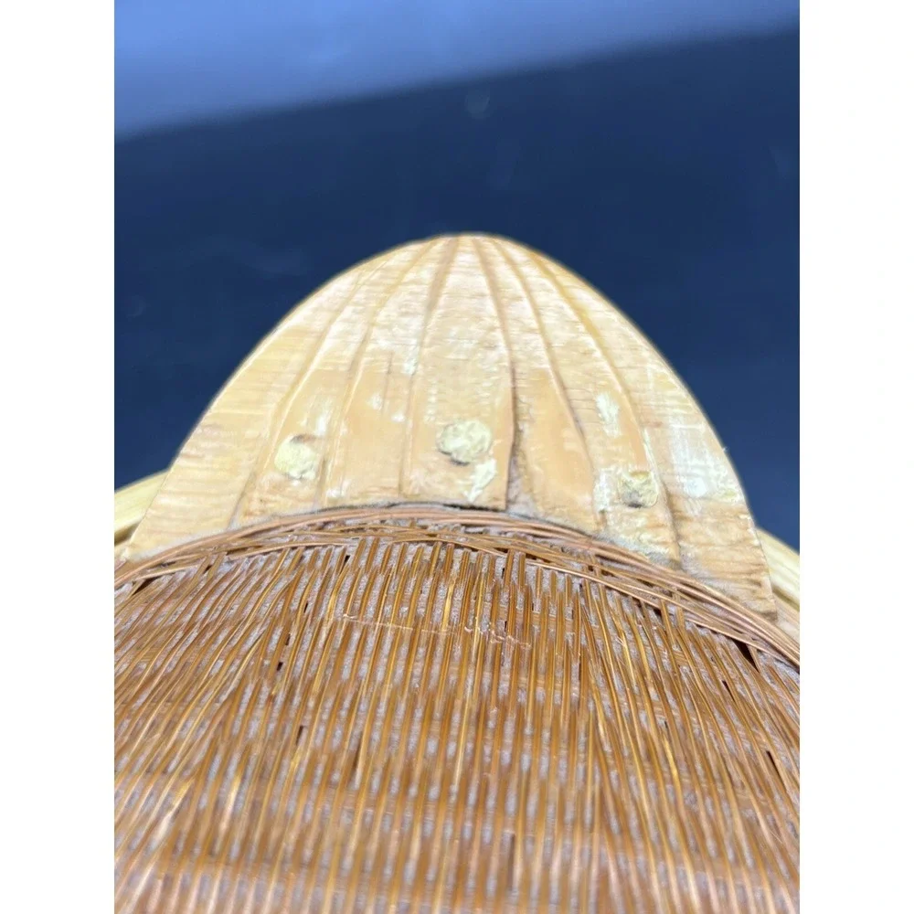 Vtg Woven Rattan Duck Basket w Lid Chinese Shanghai Rare ZheJiang Handicrafts